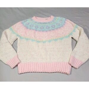 90s FABRIZIO WEATHERVANE Fair Isle Chunky Knit Mockneck Ski Sweater Pastel MED